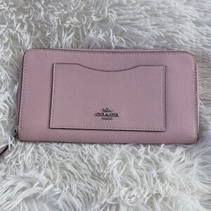 Coach Accordian Crossgrain Leather Zip Around Long Wallet In Dusty Rose